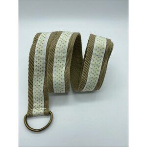 Tan Canvas Cream Green Polka Dot Women's D Ring Belt Size L 38" End to End